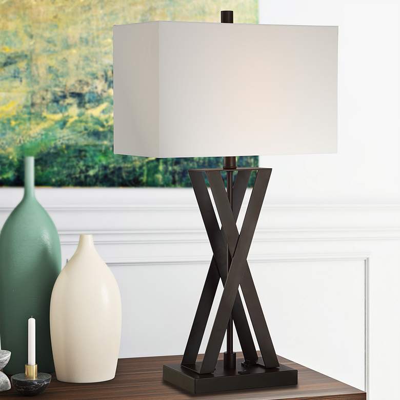 Image 1 Lite Source Fonda 30" High Dark Bronze Outlet and USB Table Lamp