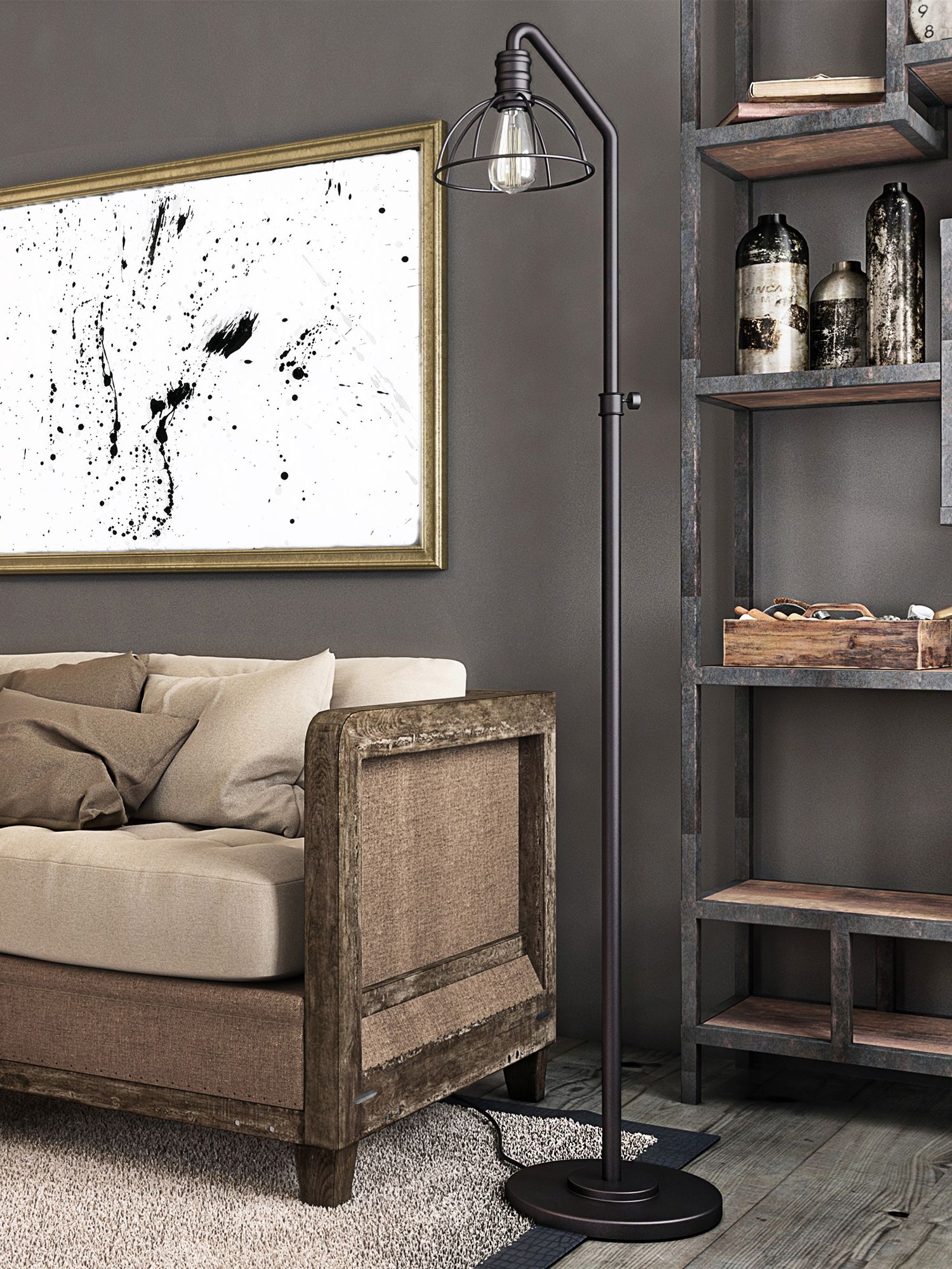 Lite Source Gaius Bronze Industrial Cage Floor Lamp 1Y345 Lamps Plus