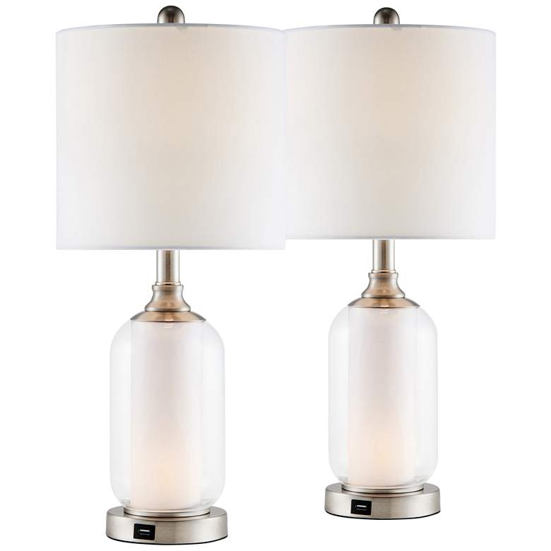 Image 2 Lite Source Garton 22 1/4" Glass Night Light USB Table Lamps Set of 2