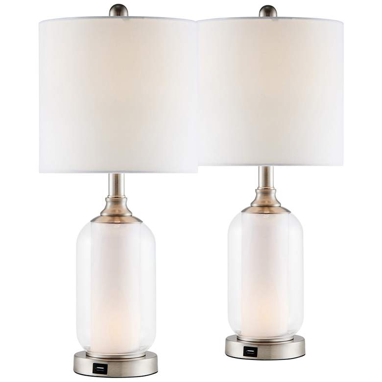 Image 2 Lite Source Garton 22 1/4 inch Glass Night Light USB Table Lamps Set of 2