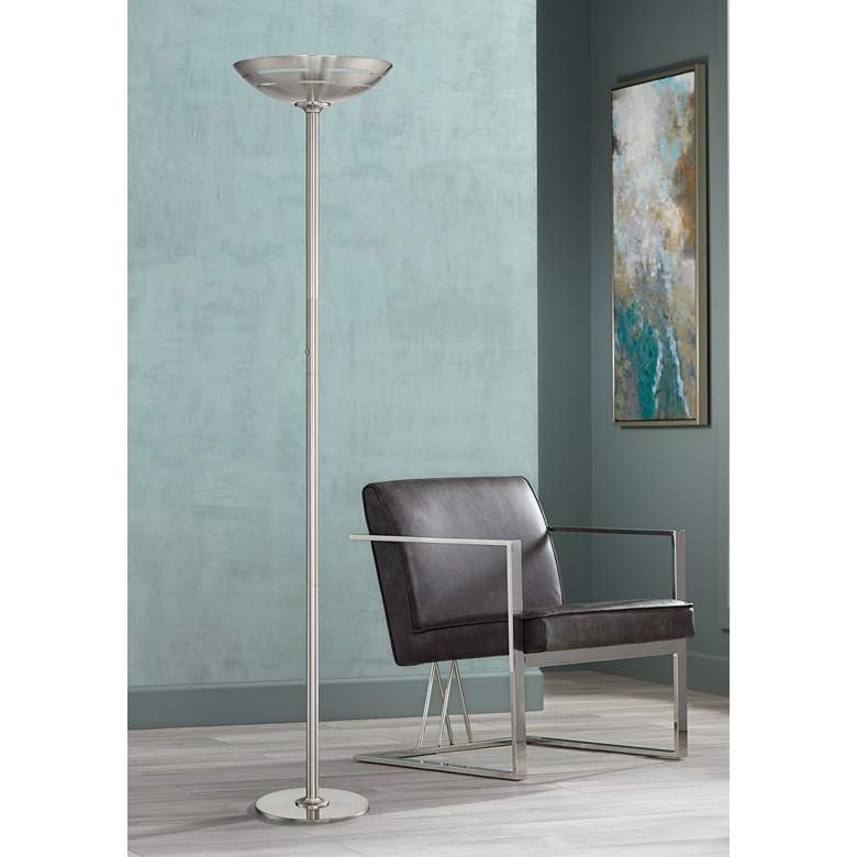 Image 1 Lite Source Glison Polished Steel LED Torchiere Floor Lamp