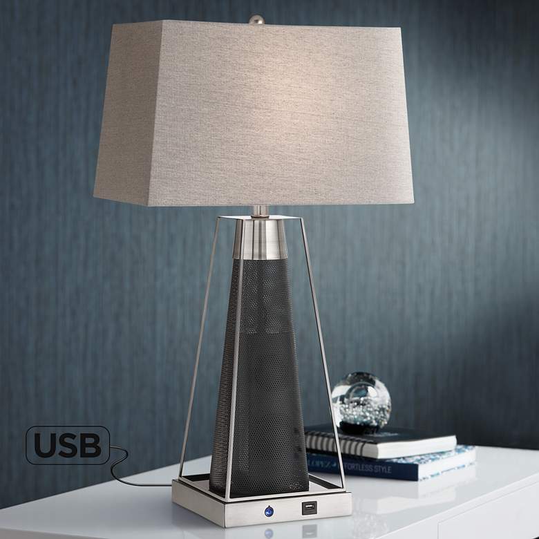 Image 1 Lite Source Granger 29" Nickel Black USB Bluetooth Speaker Table Lamp