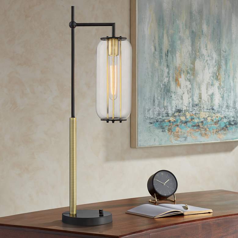 Image 1 Lite Source Hagen 30 1/4" Black and Antique Brass Desk Lamp