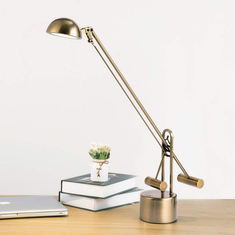 Image 1 Lite Source Halotech Adjustable Antique Brass Metal LED Modern Desk Lamp