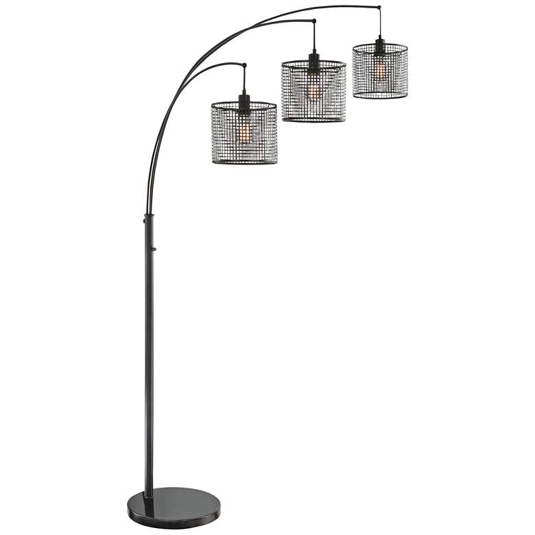 Image 2 Lite Source Hamilton 86 1/2" Black Metal Grid 3-Light Arc Floor Lamp