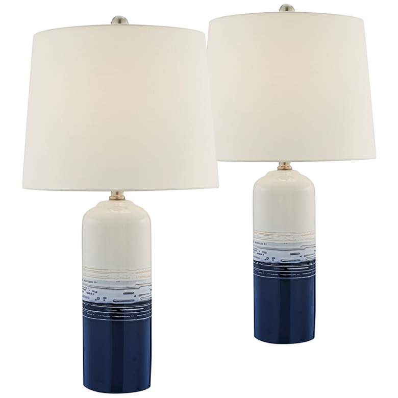 Image 2 Lite Source Heaton Blue White Ceramic Table Lamps Set of 2