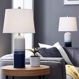 Image1 of Lite Source Heaton Blue White Ceramic Table Lamps Set of 2
