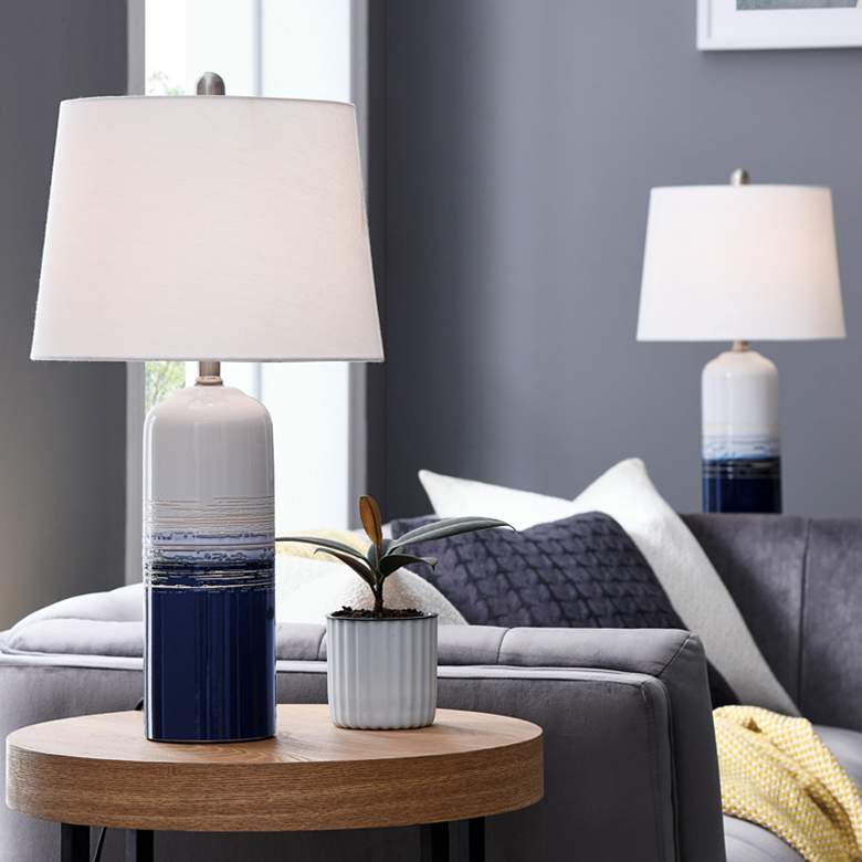 Lite Source Heaton Blue White Ceramic Table Lamps Set of 2