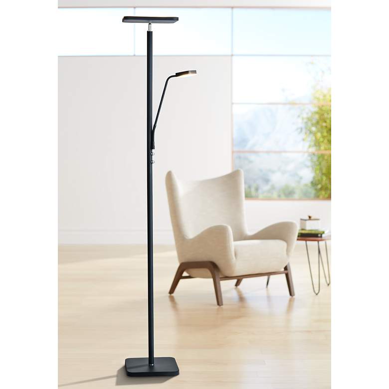 Image 1 Lite Source Hector 71 3/4" Black LED Torchiere Lamp with Reading Light
