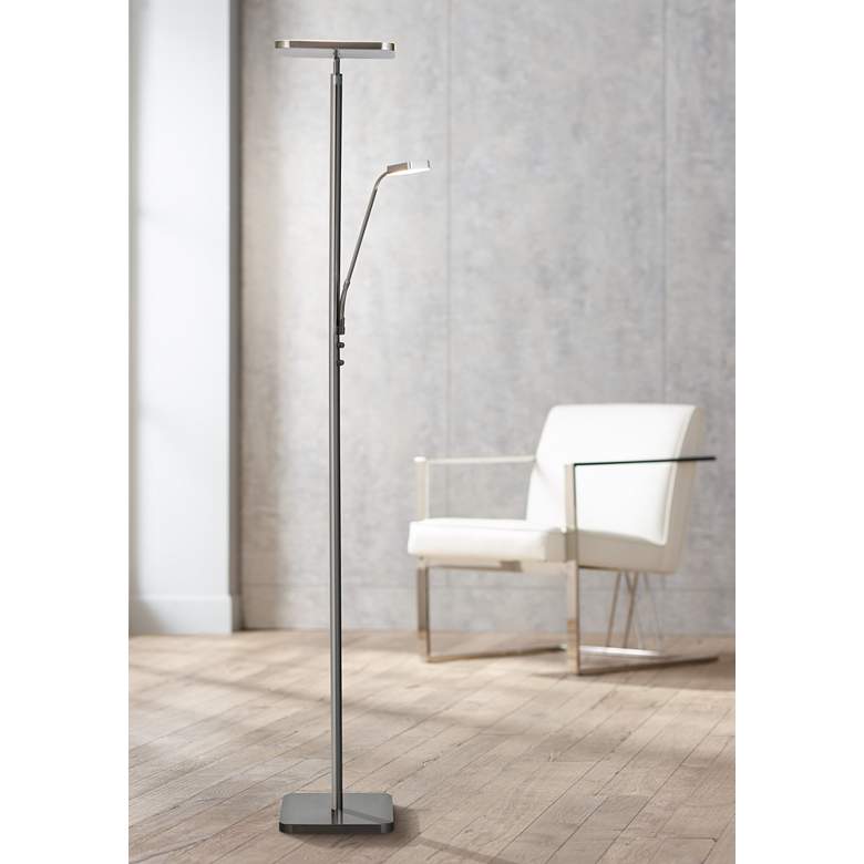 Image 1 Lite Source Hector 71 3/4" Nickel LED Torchiere Lamp with Side Light