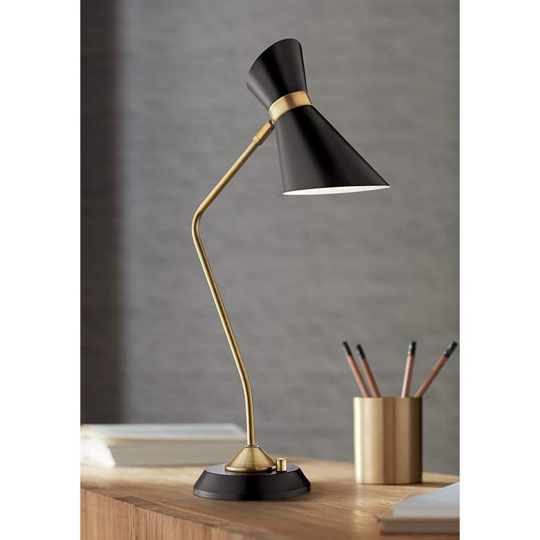 Image 1 Lite Source Jared 27 3/4 inch High Black and Brass Modern Desk Lamp