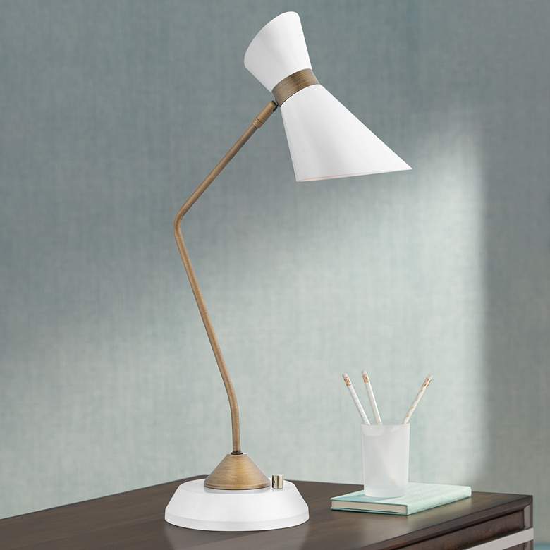 Image 1 Lite Source Jared 28 1/2" Antique Brass and White Modern Task Lamp