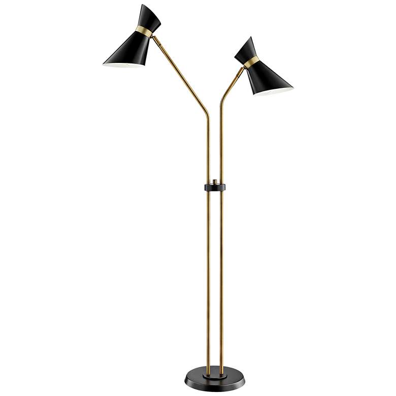 Image 2 Lite Source Jared 60 inch Black and Antique Brass 2-Arm Floor Lamp