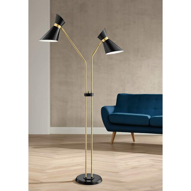Image 1 Lite Source Jared 60 inch Black and Antique Brass 2-Arm Floor Lamp