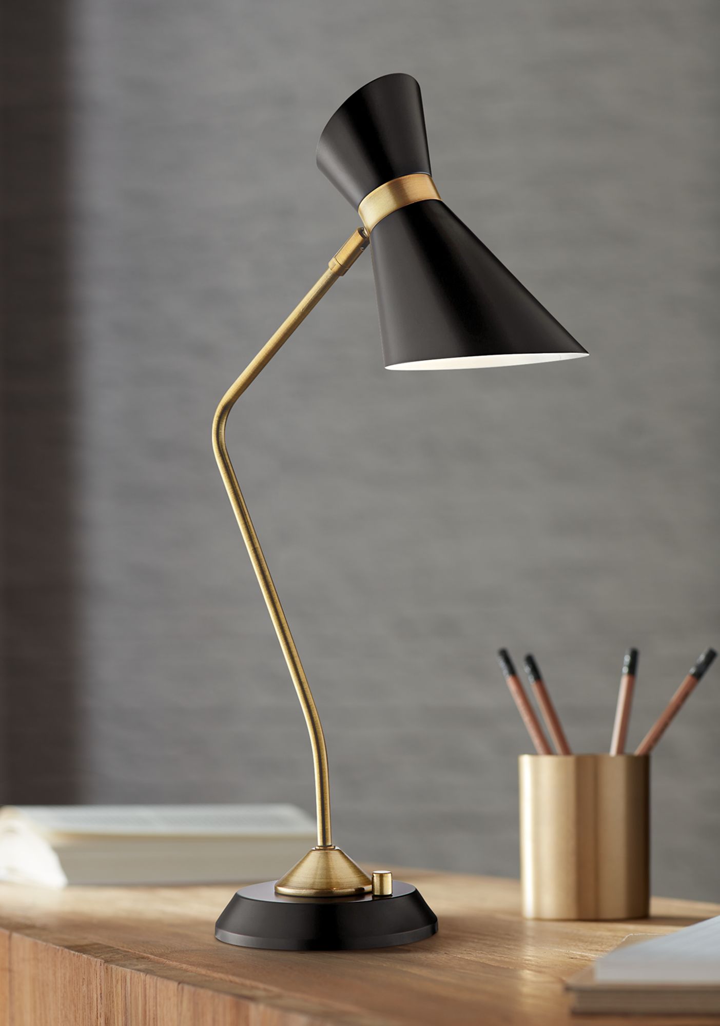 black and brass desk lamp