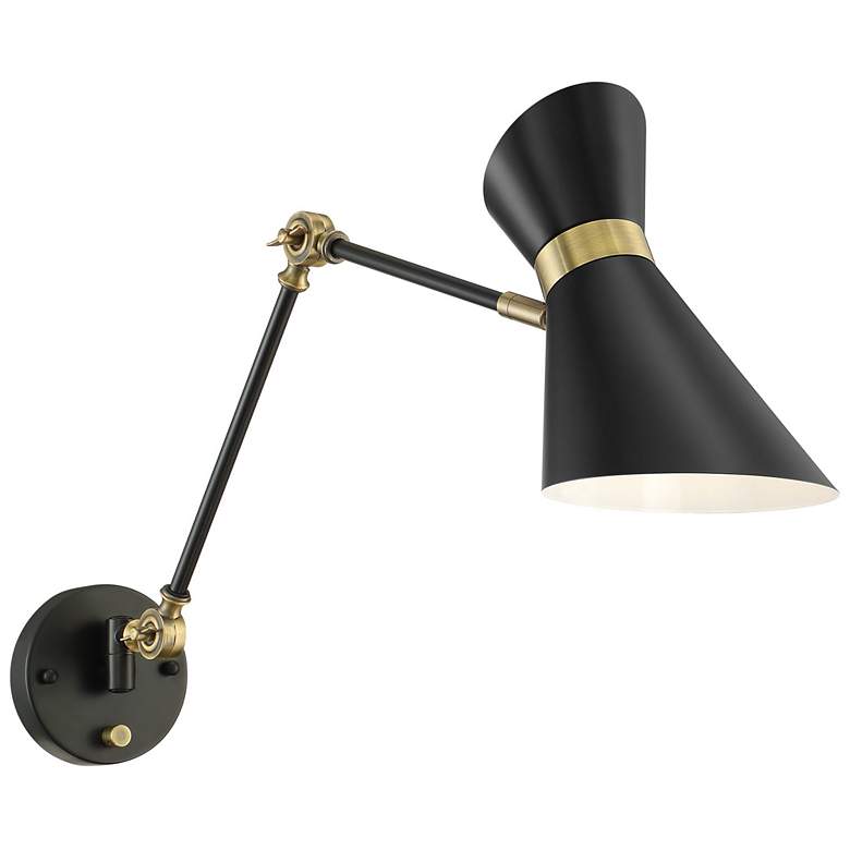 Image 1 Lite Source Jared black and gold wall sconce with adjustable arm and shade