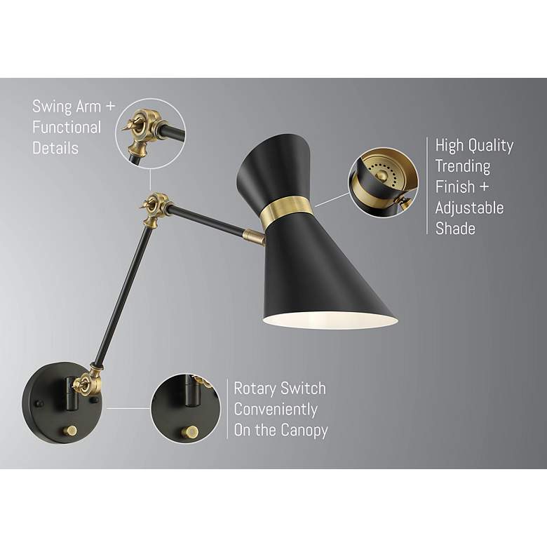 Image 4 Lite Source Jared black and gold wall sconce with adjustable arm and shade more views