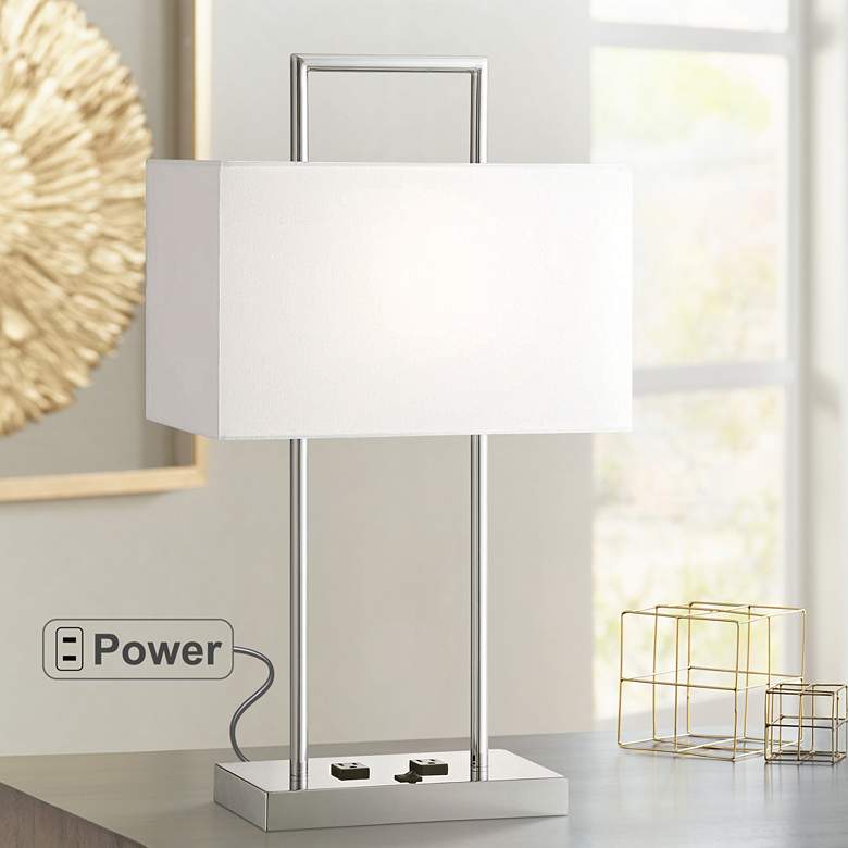 Lite Source Jaymes Chrome Desk Lamp with Outlets