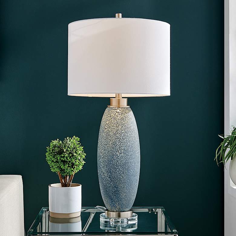 Image 1 Lite Source Jecca 32.5" Textured Blue Glass Table Lamp