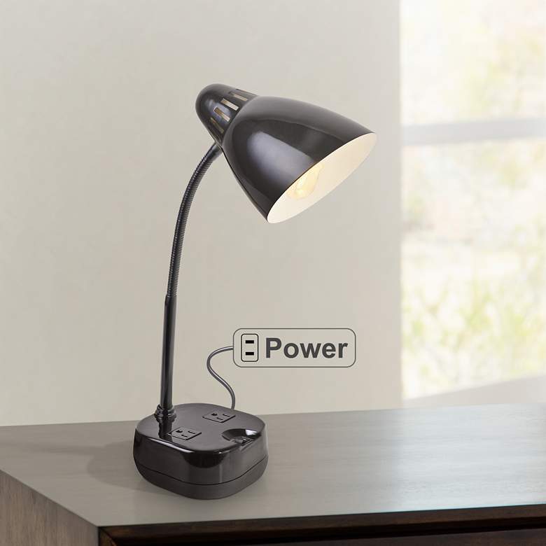 Image 1 Lite Source Kade Black Gooseneck Desk Lamp with Outlets