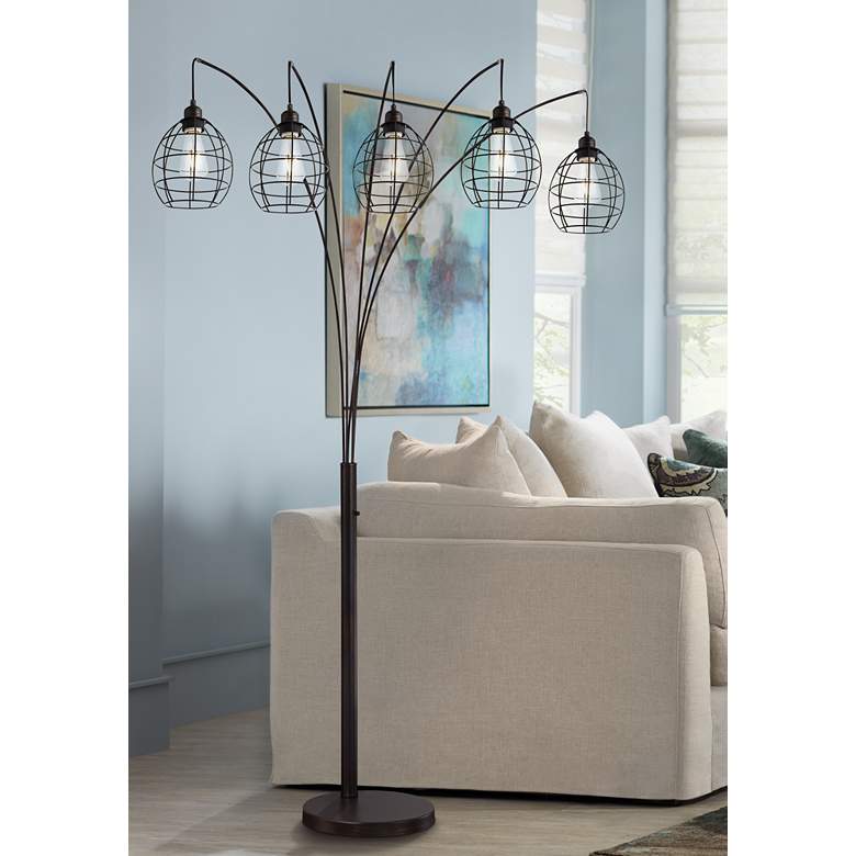 Image 1 Lite Source Kaden 86 1/2" Copper Bronze Cage 5-Light Arc Floor Lamp