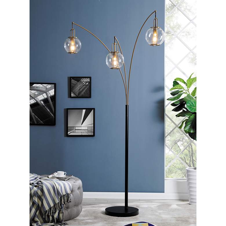 Image 1 Lite Source Kaira 89" Black and Gold 3-Light Modern Arc Floor Lamp