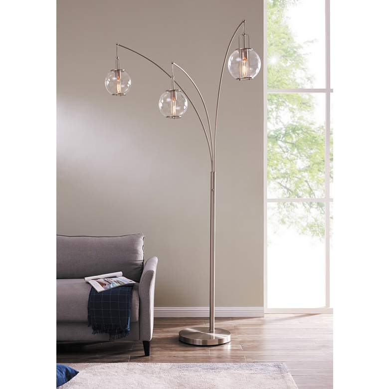 Image 1 Lite Source Kaira 89" Brushed Nickel 3-Light Modern Arc Floor Lamp