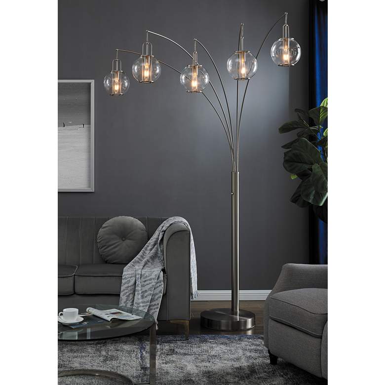 Image 1 Lite Source Kaira 92" Nickel and Clear Glass 5-Light Arc Floor Lamp