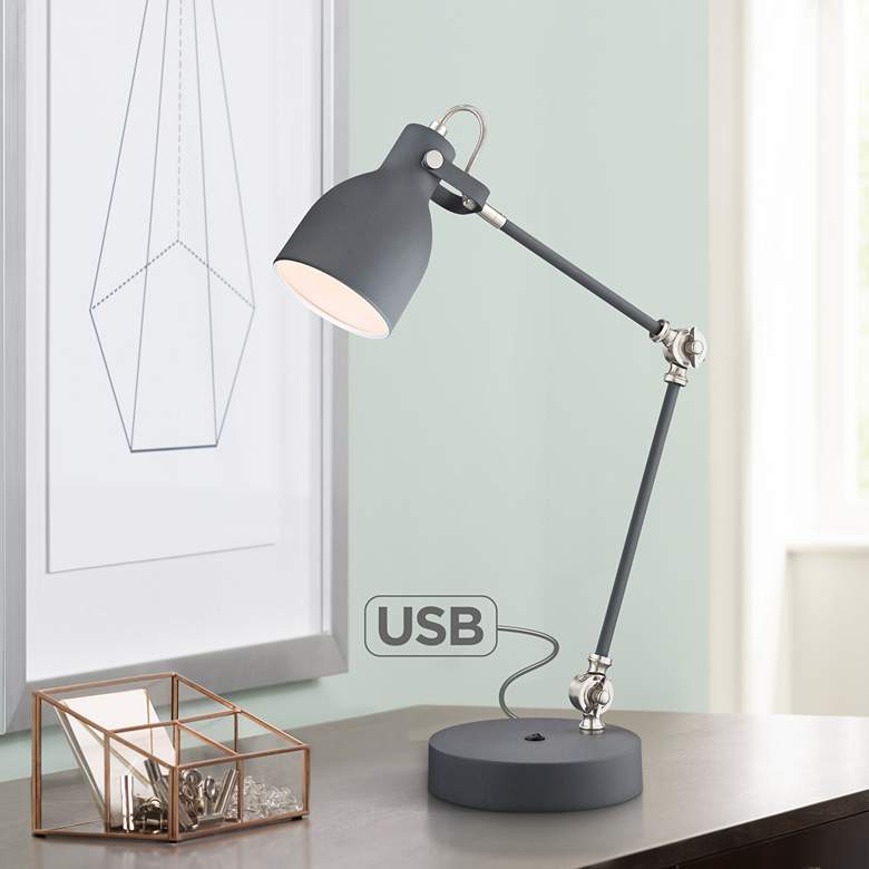 Image 1 Lite Source Kalle 26 1/2" Gray Adjustable Arm Modern USB Desk Lamp