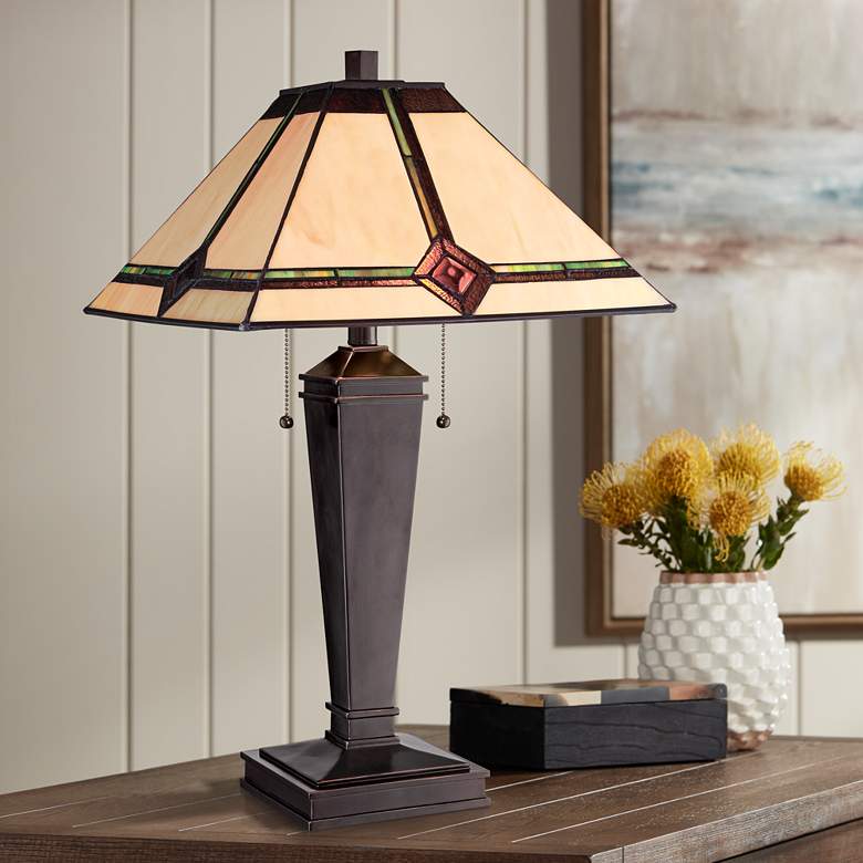 Image 1 Lite Source Karysa Tiffany-Style Glass Bronze Table Lamp