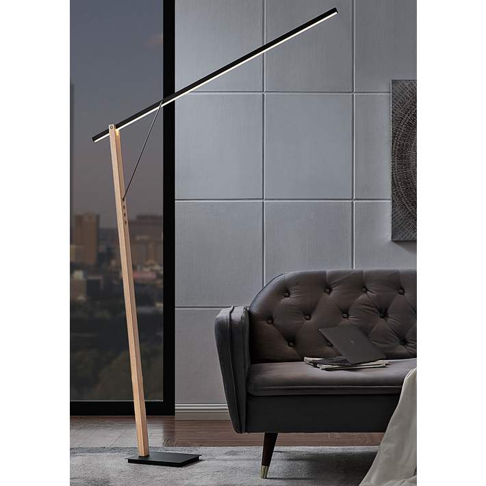 Lite Source Kylar Wood and Black LED Modern Floor Lamp