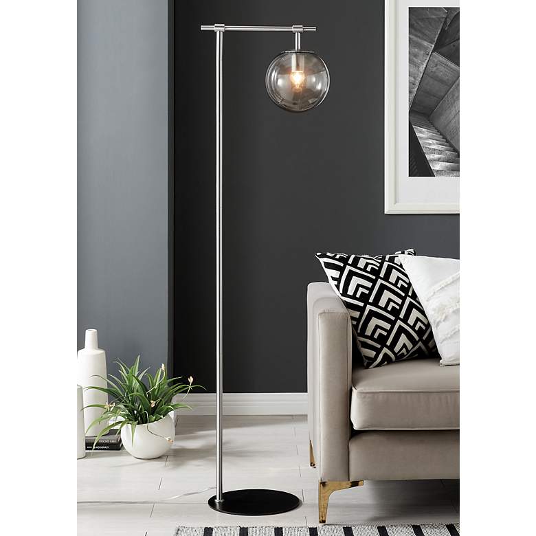 Image 1 Lite Source Lencho 58" High Nickel and Smoke Glass Modern Floor Lamp