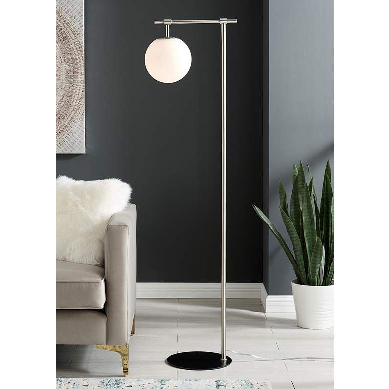 Image 1 Lite Source Lencho Brushed Nickel Floor Lamp with Frosted Glass