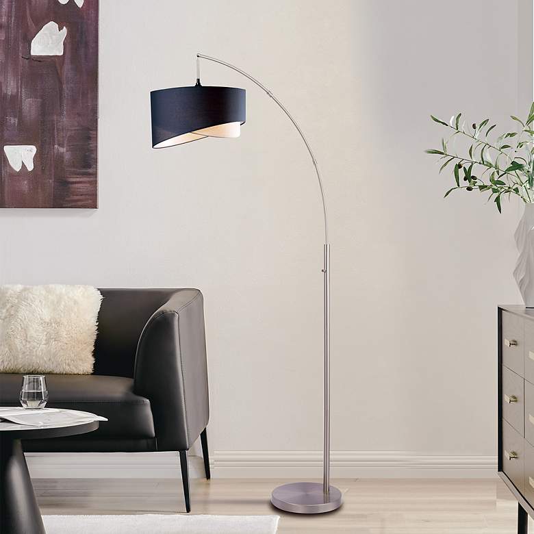 Image 3 Lite Source Leonora 86 1/2" High Blue Shade Modern Arc Floor Lamp more views