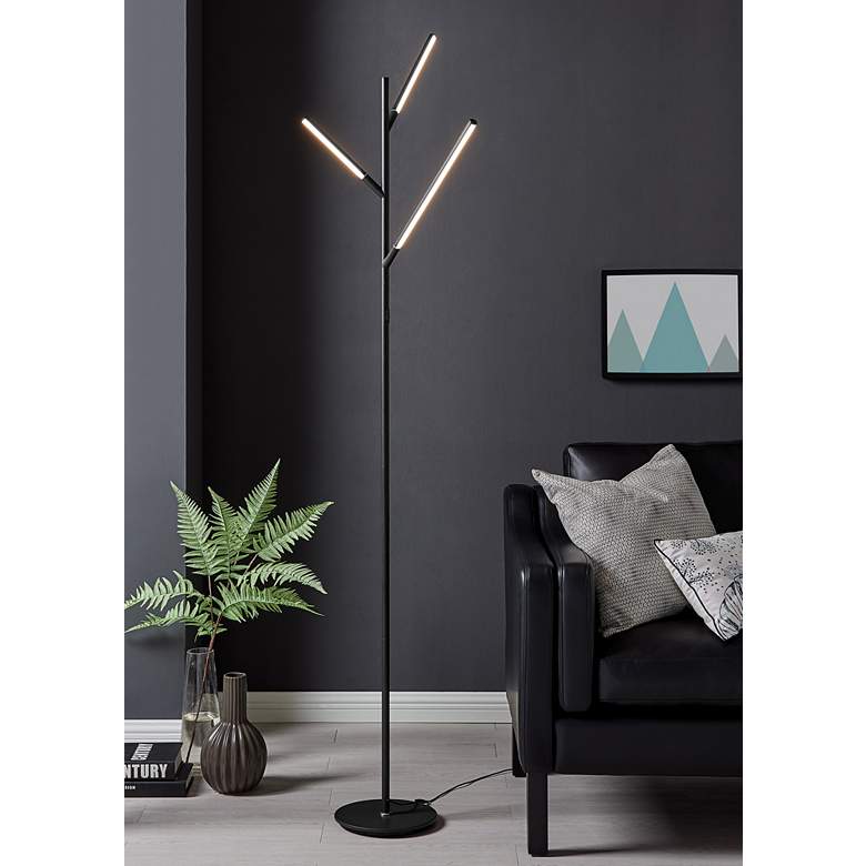 Image 1 Lite Source Lorant 74 1/2 inch Black Metal LED Modern Tree Floor Lamp