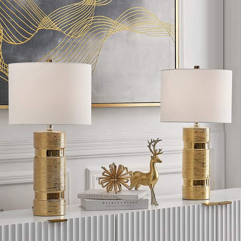 Image 1 Lite Source Lucano 25" Brushed Gold Ceramic Table Lamps Set of 2