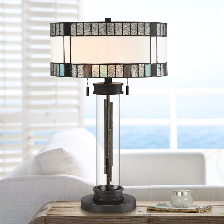 Image 1 Lite Source Luisa Matte Black Tiffany-Style Art Glass Table Lamp