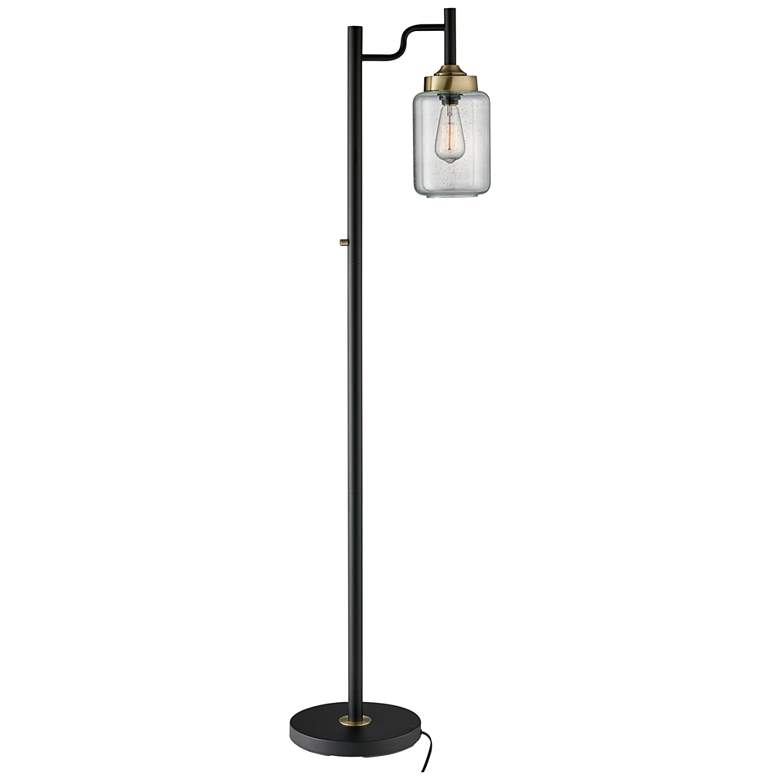 Image 2 Lite Source Luken 60 1/2 inch Black and Seeded Glass Offset Arm Floor Lamp