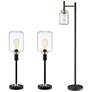 Lite Source Luken Black and Brass Floor and Table USB Lamps Set of 3
