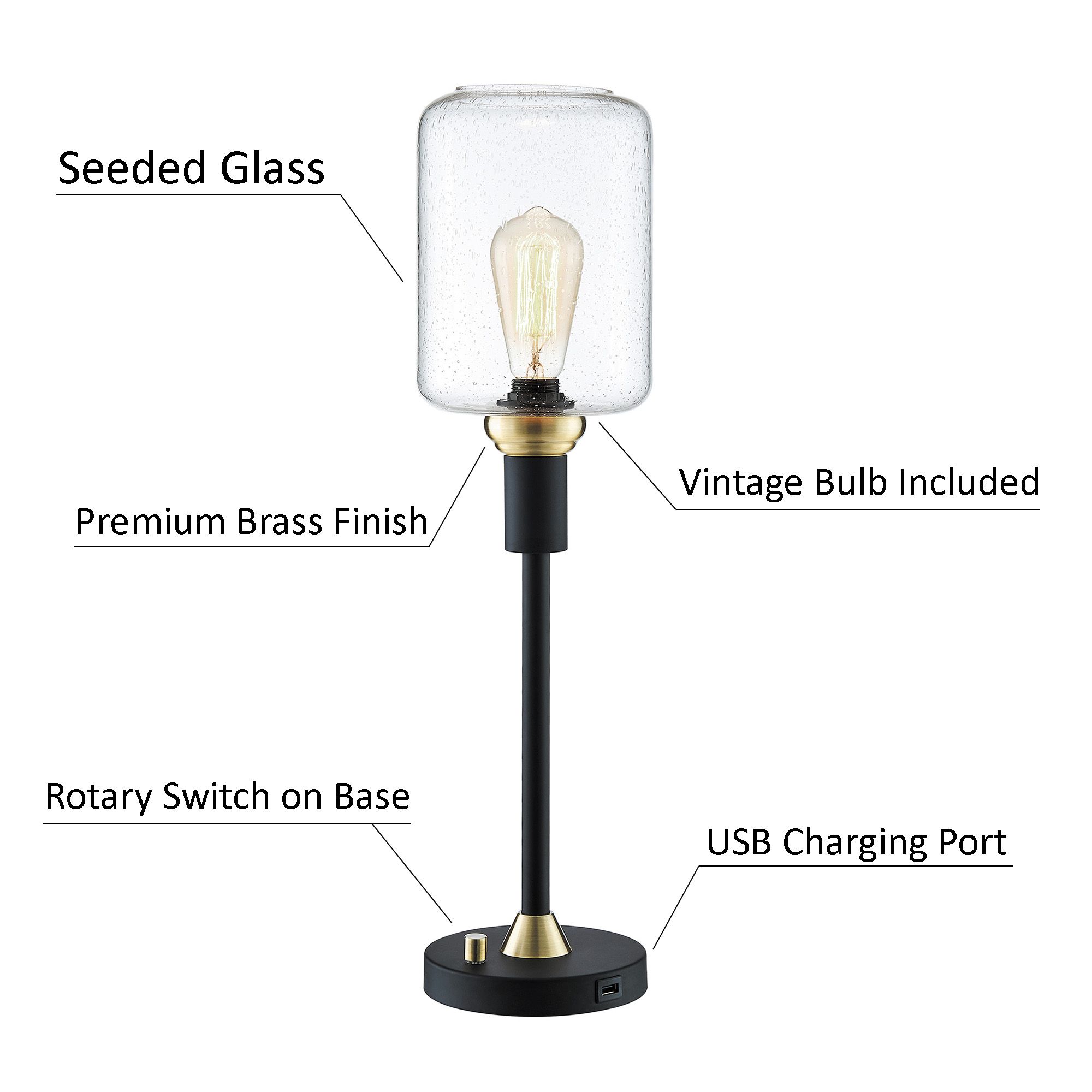 Lite Source Luken Black and Brass Floor and Table USB Lamps Set of 3