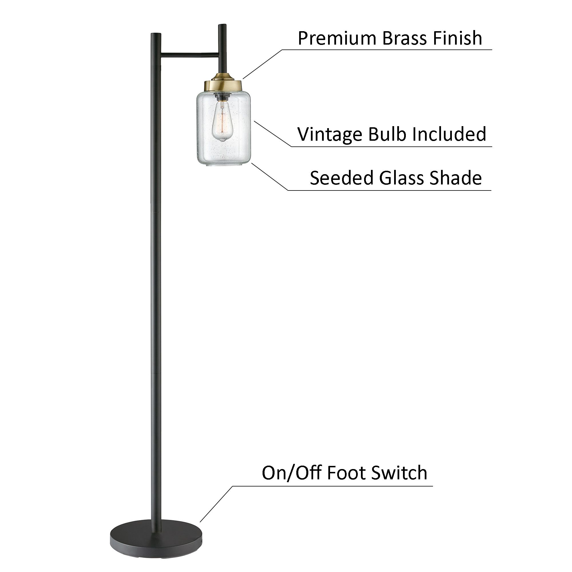 Lite Source Luken Black and Brass Floor and Table USB Lamps Set of 3