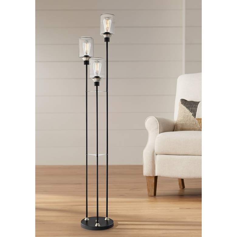 Image 1 Lite Source Luken Black Metal 3-Light Uplight Floor Lamp