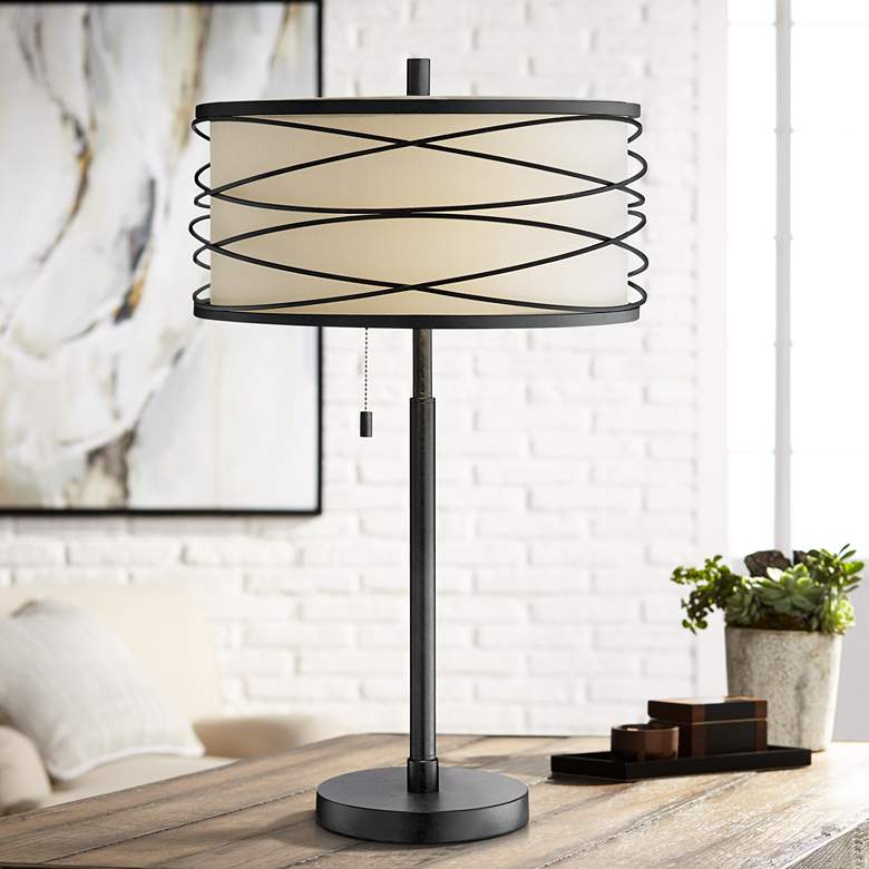 Image 1 Lite Source Lumiere 28" Black Metal Pull Chain Table Lamp