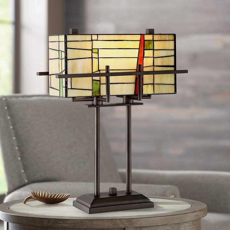 Image 1 Lite Source Mansur Mission Table Lamp with Tiffany-Style Glass