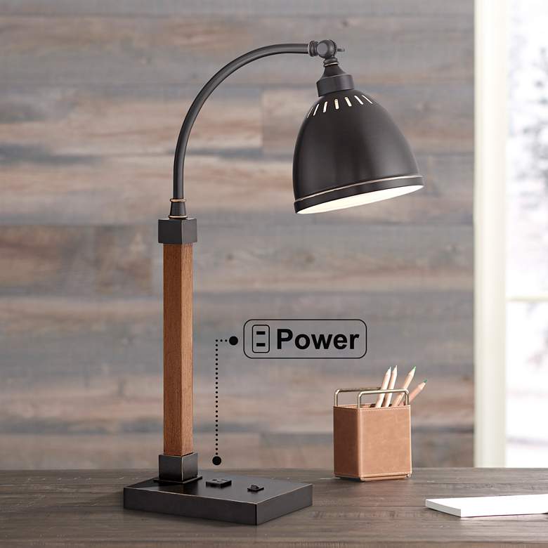 Image 1 Lite Source Maurizio 25 1/2" Rustic Bronze Desk Lamp with Outlet