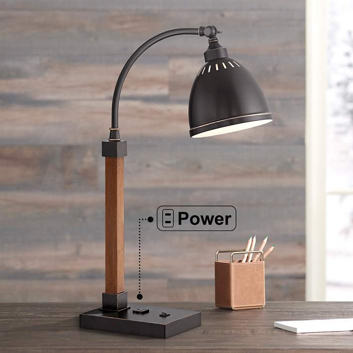 Lite Source Maurizio 25 1/2 Rustic Bronze Desk Lamp with Outlet