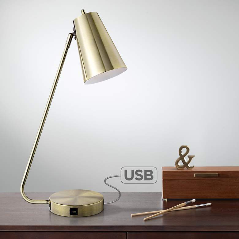 Image 1 Lite Source McCoy Antique Brass Desk Lamp with USB Port