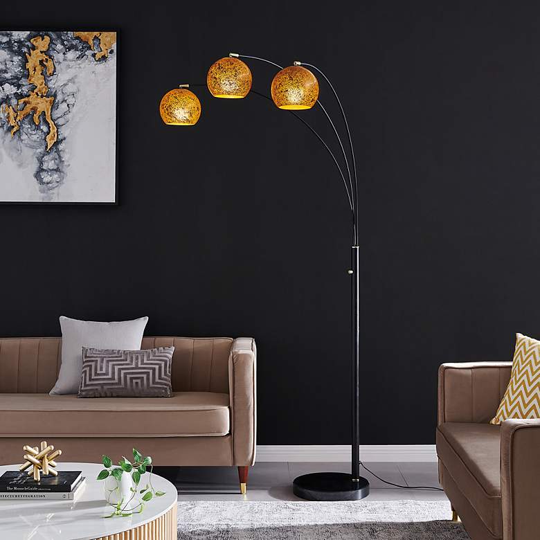 Image 2 Lite Source Molina Black 3-Light Art Glass Arc Floor Lamp more views