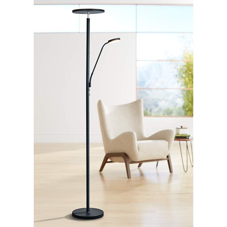 Image 1 Lite Source Monet 71 3/4" Black LED Torchiere Lamp with Reading Light