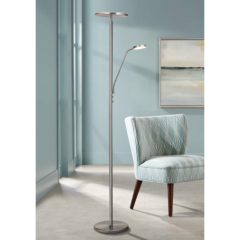 Image 1 Lite Source Monet 71 3/4" Nickel LED Torchiere Lamp with Reading Light
